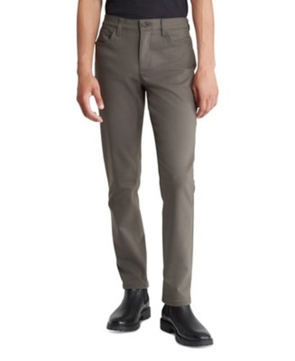 Calvin Klein Slim-Fit Performance Stretch Pants Mens 33x32 Beluga Button Closure